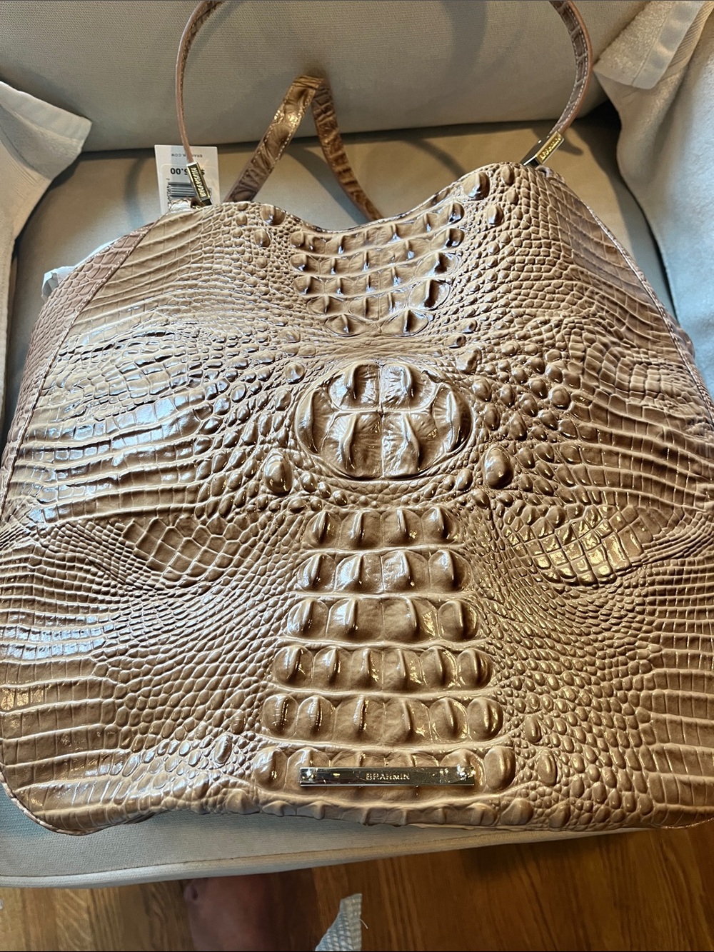 Brahmin Tan Croc-Embossed Hobo Bag